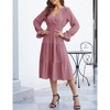 BLUEMING Womens V Neck Long Sleeve Peasant Dress Poet Sleeve Dress Surplice Shirred Waist Tiered Womens Fall Fashion, dusty pink - M - 2 of 4