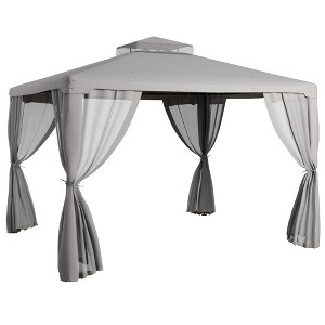 Aghana Digitals Gray Patio Gazebo: 9.6'x11.6' Steel Frame Outdoor Canopy with 2-Tier Roof, Mesh - 1 of 4