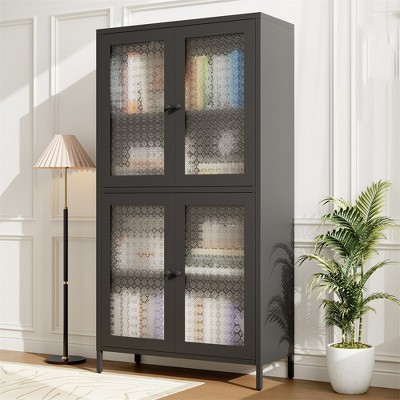 Whizmax Metal Storage Cabinet, 59" Tall Display Cabinet with 4 Glass Door, Kitchen Pantry Cabinet, Glass Storage Cabinet for Home Office
