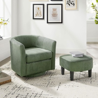 Okak 360° Swivel Modern Accent Chair Living Room Chair with Ottoman Footrest and Comfy Corduroy Sofa Armchair for Office Bedroom, Green
