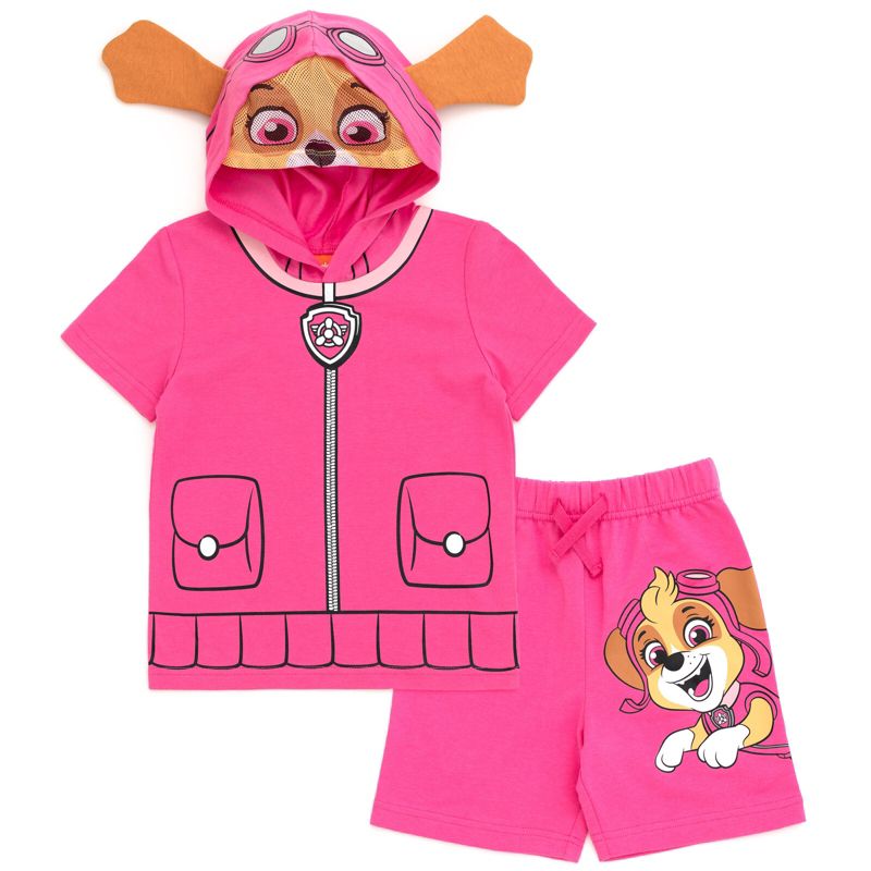 Paw Patrol Chase Skye Rubble Marshall Cosplay T-Shirt and Bike Shorts French Terry Outfit Set Toddler to Big Kid, 1 of 7