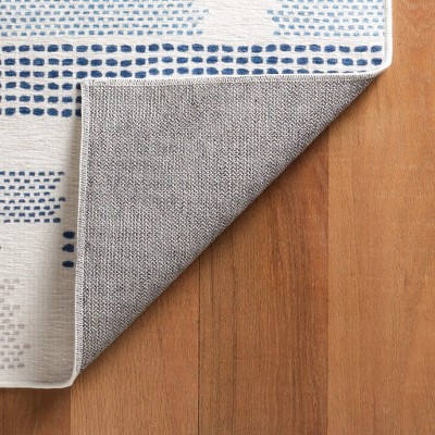 Navy and White Synthetic Rectangular 3x5 Washable Rug