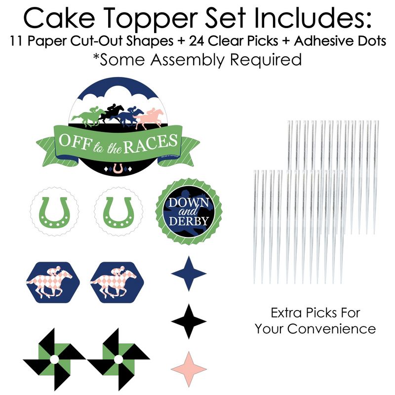 Big Dot of Happiness Kentucky Horse Derby - Horse Race Party Cake Decorating Kit - Off to the Races Cake Topper Set - 11 Pieces, 3 of 7