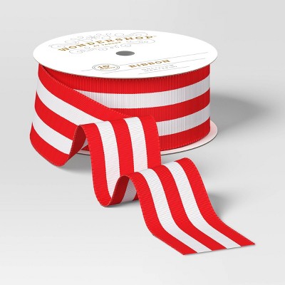Image of 1.5" Striped Fabric Christmas Ribbon 15' Red/White - Wondershop™