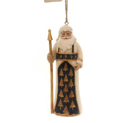 Jim Shore 4.75 In Black & Gold Santa Holding Staff Heartwood Creek Tree Ornaments