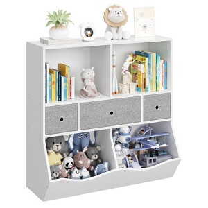 GustoWave Kids Bookshelf and Toy Storage,4-Cubby Book Shelf for Kids Rooms Decor,3-Tier Woodn Toy Organizer with Bookcase,White - 1 of 4