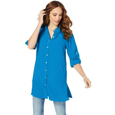 Roaman's Women's Plus Size Kelli Big Shirt - 40 W, Blue : Target