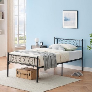 Acekool Twin Metal Platform Bed Frame with Heart-Shaped Headboard & Footboard, 12.2" Under-Bed Storage, Heavy-Duty Metal Slat Support,Black - 1 of 4