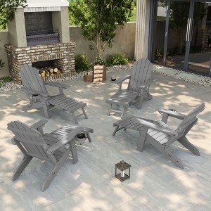 Sonkuki 4-Piece Folding Adirondack Chair with Retractable Ottoman, Fire Pit Patio Chair with Cup Holder Lawn Outdoor Lounge Chair - 1 of 4