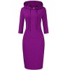 Women's 3/4 Sleeve Hooded Sweatshirt Dress, Pullover Bodycon Midi Dress with Pockets - 3 of 4