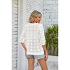 Womens 3/4 Sleeve Summer Crochet Tops Loose Fit Hollow Out Round Neck Sweater Ribbed Cuff Short Sleeve Lightweight Sweater for Summer - 2 of 4