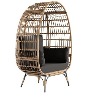 Outdoor Egg Chair with Thick Cushions, Oversized Patio Wicker Basket Chair for Balcony, Patio, Living Room, 350LBs Capacity - 1 of 4