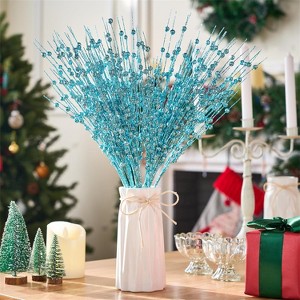 Joyfy Christmas Tree Decoration, 24 Pcs Christmas Tree Berry Stem, Glittery Twigs Decorative Bead Sticks for Christmas Tree, Light Blue - 1 of 4