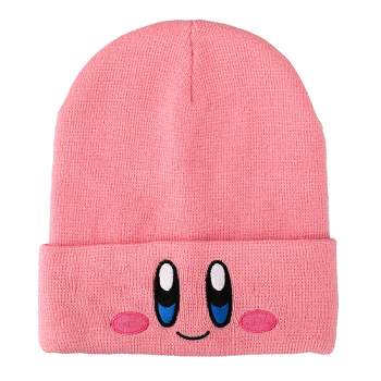 Kirby Smiling Face Pink Cuffed Plain Skull Acrylic  Knitted Embroidered Logo Beanie Hat