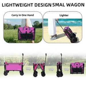 All-in-One Convertible Folding 4-Wheel Trolley with Bench Seat and Dog Leash - Heavy Duty Foldable Utility Trolley for Camping, Beach, Shopping, pink - 1 of 4