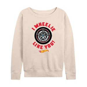 Women's - Hot Wheels - Valentine's I Wheelie Like You Lightweight French Terry Wide Neck Long Sleeve Shirt - 1 of 4