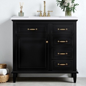 Mshliw 36" Bathroom Vanity with Ceramic Sink, 4 Drawers, Adjustable Shelf & Soft-Close Door, Solid Wood & MDF Freestanding Cabinet - 1 of 4