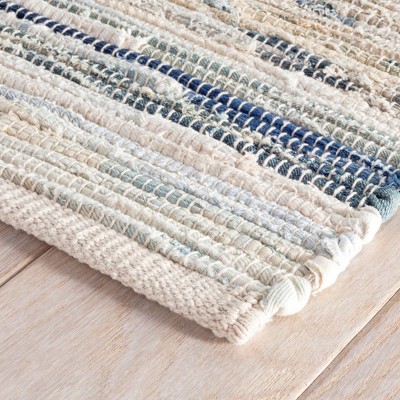 Handwoven Blue and White Cotton Rectangular Rug 6' x 9'