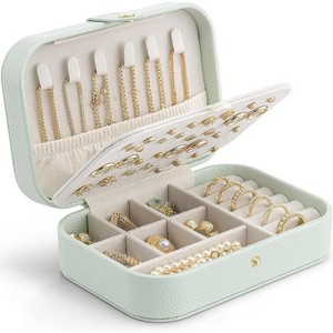 PU Leather Travel Jewelry Case, Mini Organizer for Rings, Necklaces & Bracelets, Beige Bridesmaid Gift - 1 of 4