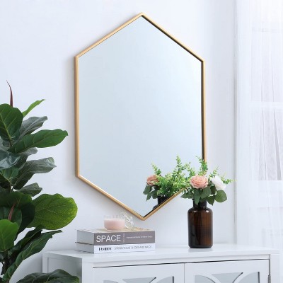 Contemporary Gold Hexagonal Wall Mirror with Metal Frame