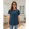 Women's Short Sleeve Lace Trim Blouse Summer Crew Neck Pleated Loose Fit Casual Shirt - 4 of 4