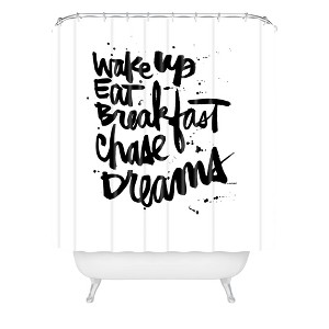 Kal Barteski Wake Up Shower Curtain Black/White - Deny Designs: Polyester Microfiber, Buttonhole Top, Easy Care - 1 of 3