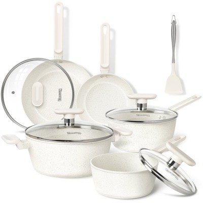 Michelangelo 10pc White Granite Cookware Set with Nonstick Coatings White