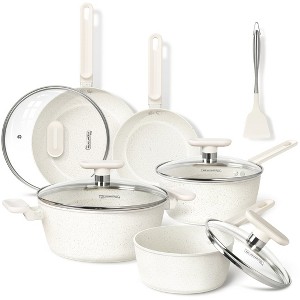 Michelangelo 10pc White Granite Cookware Set with Nonstick Coatings White - 1 of 1