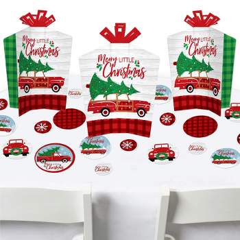 Big Dot of Happiness Merry Little Christmas Tree - Red Truck and Car Christmas Party Decor and Confetti - Terrific Table Centerpiece Kit - Set of 30