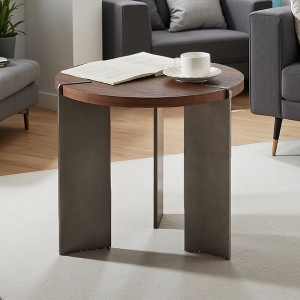 Wood & Metal Round Modern Coffee Table - 1 of 4