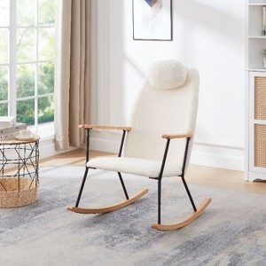 CAVINAS Modern Rocking Chair with High Back and Armrest, Technical Leather Upholstered Ergonomic Glider Chair - 1 of 4