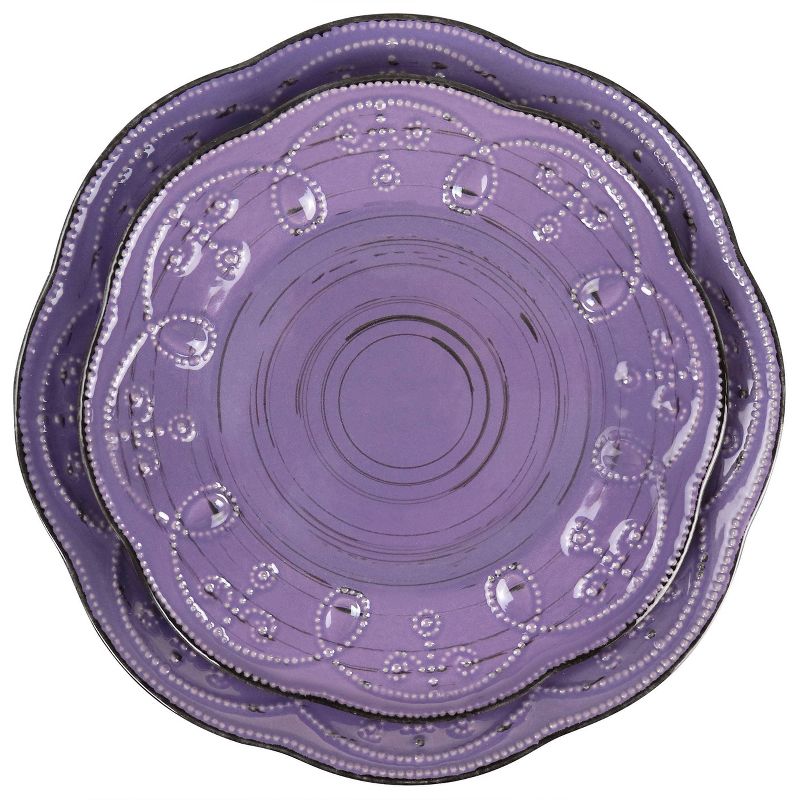 16pc Rustic Birch Stoneware Dinnerware Set Purple - Elama, 4 of 9