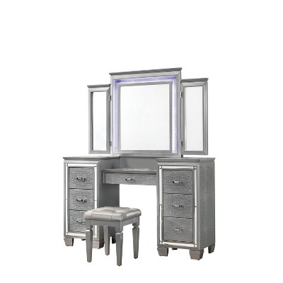 2pc Mallery Vanity Set with Stool Silver - HOMES: Inside + Out