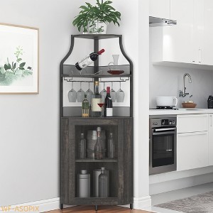 Corner Bar & Wine Cabinet - Adjustable Shelves with Glass Holder & Mesh Doors - 1 of 4