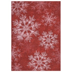 Washable Christmas Area Rug for Living Room, Winter Holiday Decorative Xmas Bedroom Rugs, Low Pile Non Slip Snowflake Rugs for Dining Room - 1 of 4