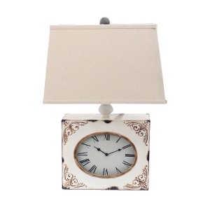 22" Distressed  Metal Bedside Lamp With Beige Shade - 1 of 4