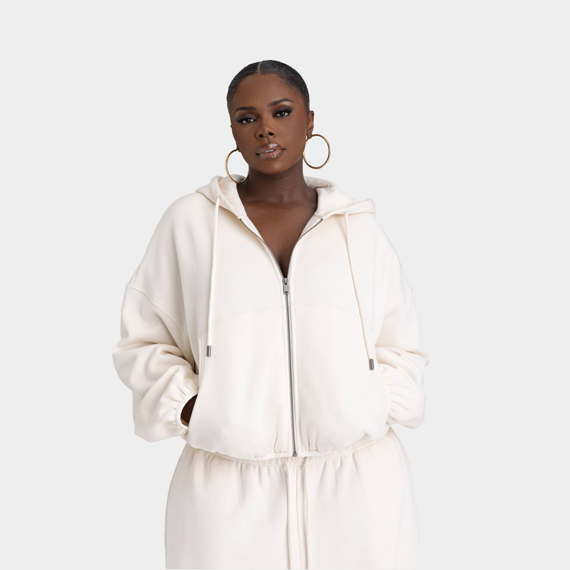 KBB by KAHLANA Women's 'The Zip-Up Hoodie' - Cream XXL