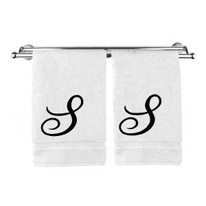 BC BARE COTTON Monogrammed Hand Towel, 100% Turkish Cotton - Set of 2 - White - Black Script - 1 of 4