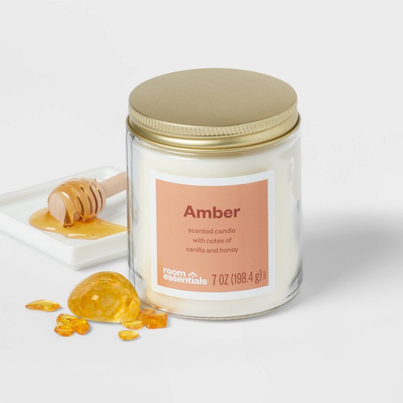 7oz Glass Jar Honeyed Amber Candle with Lid - Room Essentials&#8482;, 4 of 5