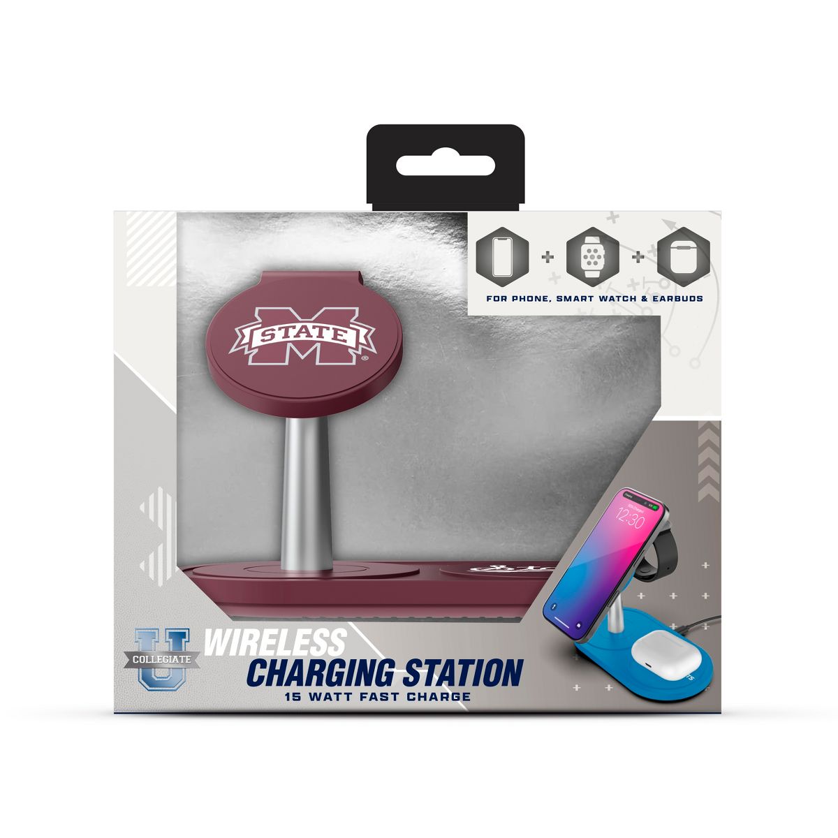 SOAR NCAA 3-in-1 Wireless Charging Station- Mississippi State Bulldogs - thumbnail 3