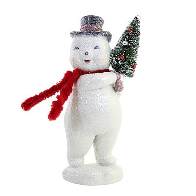 7.75 In Snowman With Tree! Top Hat Scarf Glitter Figurines