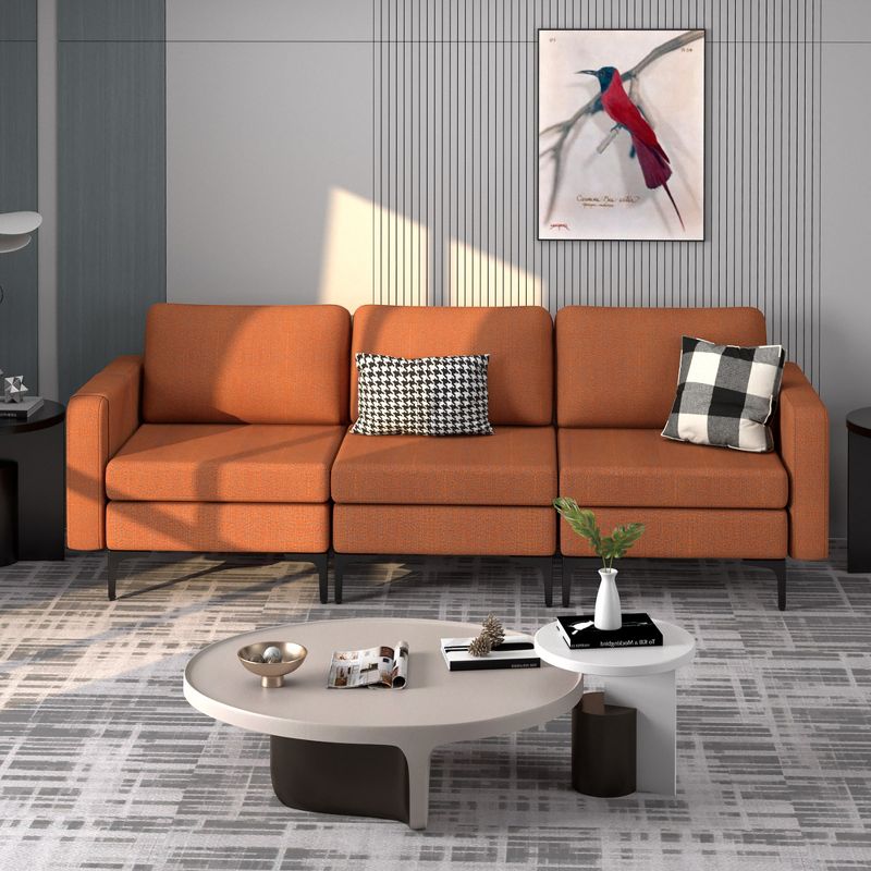 Costway Modular 3-Seat Sofa Couch w/ Socket USB Ports & Side Storage Pocket Orange\Dark Grey, 3 of 11