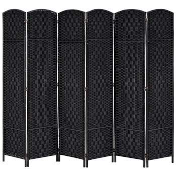 6 Panel Room Divider,Folding Privacy Screen,6" Tall Wicker Weave Separator,Wave Fiber Freestanding Partition Wall Divider for Home-The Pop Home