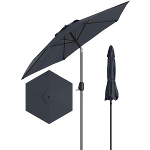 7.5FT Patio Umbrella Outdoor, Market Umbrella, Table Umbrella with Push Button Tilt and Crank, 6 Sturdy Ribs UV Protection Waterproof - 1 of 4