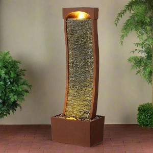 Teamson Home 38.5" Indoor/Outdoor Modern Curved Faux Slate Waterfall Fountain with LED Lights, Red Rock - 1 of 4