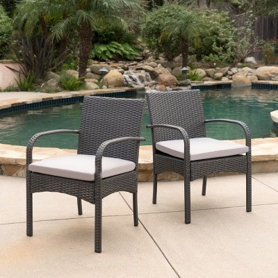 LOEHAVIT Set of 2 Wicker Dining Chairs with Cushions Water-Resistant Patio Chairs Aluminum Frame Outdoor Dining Chairs Poolside Garden Veranda