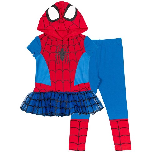 Marvel Avengers Spider-Man Little Girls Tulle Cosplay Dress Leggings and  Headband 3 Piece Toddler to Little Kid 