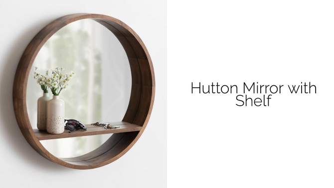 30&#34; Hutton Round Mirror with Shelf Rustic Brown - Kate and Laurel, 2 of 9, play video