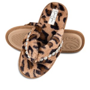 Jessica Simpson Women's Plush Faux Fur Fuzzy Slide On Open Toe Thong Slipper with Memory Foam - 1 of 4