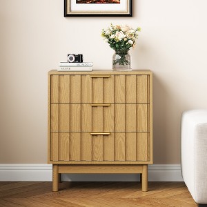 Heynemo 3 Drawer Dresser, Modern Chest of Drawers with Fluted Panel Design, Wooden Storage Nightstand Side Table with Chic Edge Pull - 1 of 4